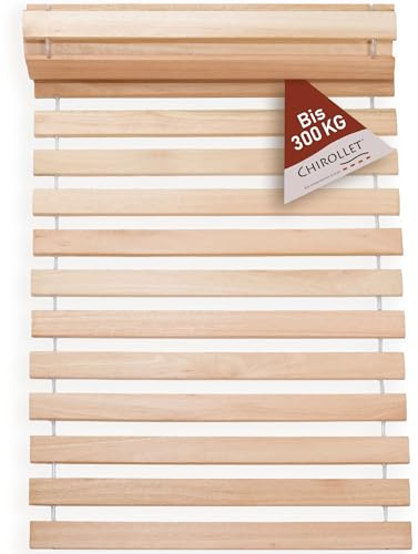 Chirollet® Premium Rollrost Passend für 70x200 cm große Betten | Ohne Montage & absolut rutschsicher | Belastbar bis 300 kg | Made in Germany | Roll-Lattenrost Vollholz | 10 Jahre Garantie