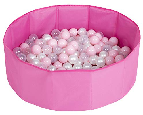 Selonis Vikbart bollbad med 200 bollar för barn lekbad, rosa: puderrosa/pärla/transparent