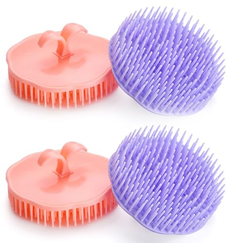 Hair Scalp Brush Dandruff Cleaning Brush Shower Scalp Shampoo Brush Scalp Massager Pack of 4 (Orange and Violet)
