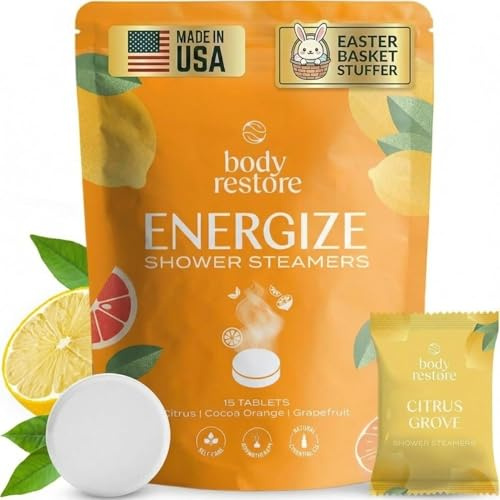 Body Restore Shower Steamers Aromatherapy 15 Pack – Easter Basket Stuffers, Easter & Birthday Gifts for Women, Men, Girls & Boys,Stress Relief, Relaxation, Self Care – Citrus