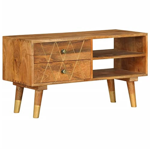 vidaXL Mangoholz Massiv TV Schrank mit 2 Schubladen 2 Fächern TV Möbel Lowboard Fernsehtisch Fernsehschrank Sideboard HiFi-Schrank 85x35x47cm