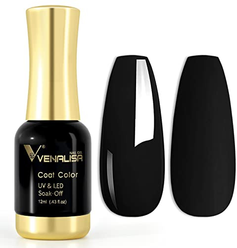 VENALISA UV Nagellack Gellack Schwarz farben,Gel Nail Polish Soak Off Nägel Farbgel Kit Black Gel Nagellack für Nageldesign Maniküre 12ml