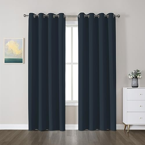 CUCRAF Gardinen mit Ösen Vorhang Blickdicht 2er Set H225 x B140 cm Thermovorhang Kälteschutz Navy Blau Verdunklungsvorhänge, Weich und Langlebig Schallschutz Vorhang für Schlafzimmer Wohnzimmer
