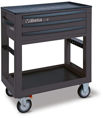 BETA C50S-G Carrello di Servizio con 3 Cassetti, Portautensili con Ruote da 125 mm (Una con Freno), 3 Cassetti con Guida Telescopica a Sfera e Serratura di Sicurezza Centralizzata, grigio