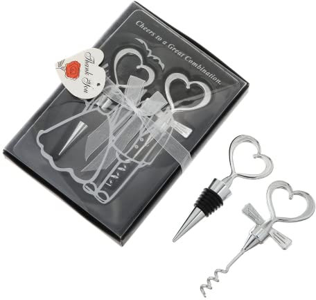 ycyingcheng Set Regalo di Nozze apribottiglie, Set apribottiglie cavatappi a Forma di Cuore d'Amore, Tappo di Bottiglia di Vino, Decorazioni per Matrimoni, Portachiavi Rustico, bomboniera