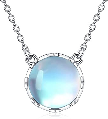 TRISHULA Mondstein Kette 925 Sterling Silber Schmetterling Halskette Runder Anhänger Mondstein Schmuck Geburtstagsgeschenk für Frauen Damen