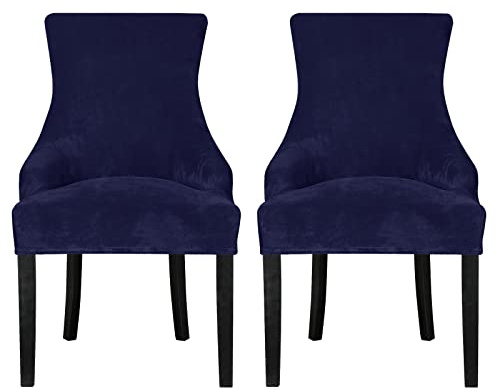 Leorate Velvet Wingback Chair Covers Set of 4 – Stretch Armchair Slipcovers for High Back Dining Chairs with Arms, Soft Navy Blue Fabric, Washable Removable Furniture Protector for Kitchen, Banquet