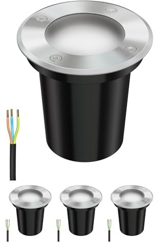 ledscom.de 4 Stück Bodeneinbauleuchte BOLI für außen, IP67, edelstahl, gefrostet, rund, 108mm Ø inkl. LED Lampe 450lm weiß