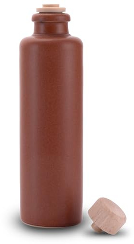 Lifestyle Lover Set d'huile et de vinaigre - En grès - Distributeur d'huile d'olive - Balsamique - Avec bec verseur et bouchon en liège naturel - 200 ml - Marron blanc