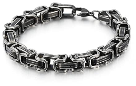 Daesar Charm Armband Edelstahl Herren, 8MM Königsarmband mit Karabinerverschluss Hip Hop Armband Schwarz Silber 21CM Freundschaftsarmband für Männer Jugend