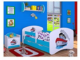 BDW Kinderbett mit Matratze und Bettkasten - NEU, 140/160/180/190 Verschiedene Motive Für Junge BLAU !!! (Schiff, 140x70)