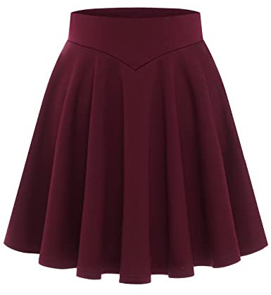 Bbonlinedress Jupe Femme Chic et Elégant Femmes Filles Jupe Femme Hiver Basique Mini Patineur Cloches École de Tennis Déguisement Uniforme Scolaire Fête Dansel A-Line Burgundy XL
