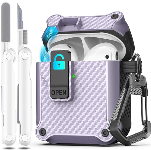 R-fun Kompatibel mit AirPods 2 Generation Hülle 2019, 1 Gen 2016 Case Cover, automatisches Pop-Up-Deckel-Design für Apple Airpods Hülle mit Reinigungsset & Schlüsselanhänger,Lavneder