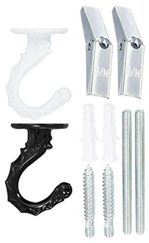 PATIKIL 2.2 x 1.3 Ceiling Hook, 2 Pack Orchid Swag Hooks with Mounting Hardware for Indoor and Outdoor Plant Hanging, White Black