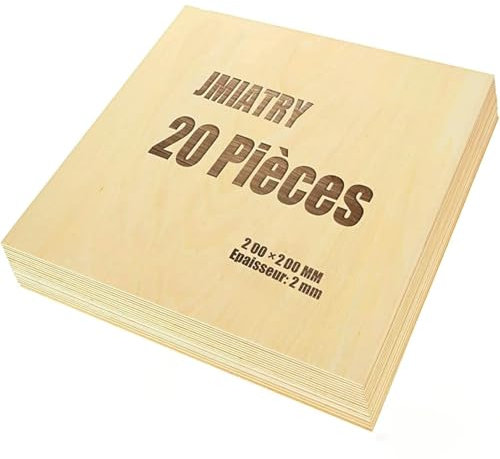JMIATRY 20 Pezzi Compensato 2mm, Legno Compensato 200x200x2MM, Fogli Di Compensato,Fogli Di Legno Sottili per Bricolage Pirografia Traforo Laser
