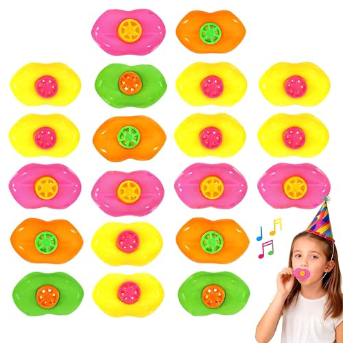NUOBESTY Lip Shaped Party Blowers Whistles, 20Pcs Loud Plastic Noisemaker Toys for Goodie Bags Fillers, Classroom Rewards, Carnival, Mardi Gras, Kids Party Favors (Random Colors)