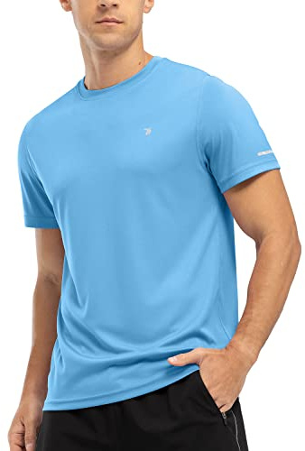 donhobo Men's Activewear Polos Running T-Shirts,Men's Watersport Rash Guards,UPF 50+ Rash Vest,Mens Swimming Summer Top Swimwear Quick Dry Golf Gym Top Mid Blue L