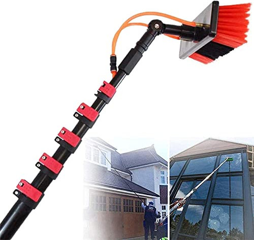 RayGenius 3-12M Window Cleaning Pole, 40 FT Adjustable Window Cleaning Pole,Water/Hose Fed Pole,Photovoltaic Panel Cleaning Tool, Cleaning Solar Panels/10M Rod/35cm Brush Head,35cmbrushhead-12M/39FT
