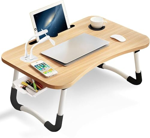 Warmiehomy Laptop Bed Table, Portable Laptop Desk with Foldable Legs & Cup Slot,Foldable Laptop table for Sofa,Multifunctional Laptop Bed Tray,Working on Bed