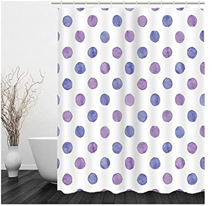 Whoiy Duschrollo Weiß, Bad Vorhang Wasserdicht 150X180cm Polyester Shower Curtains Farbpunkte Grau für Badezimmer Badewanne