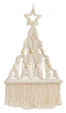 Herfair Weihnachtsdeko Weihnachtsbaum Weihnachtsbaumschmuck Makramee Wandbehang Wandteppiche Gewebte Makramee Wandbehang Deko Wanddeko für Weihnachten Dekor (Weiß)