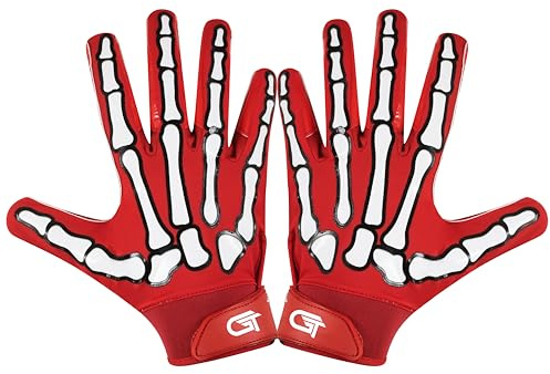 Glorious Traders Football Gloves, Adult and Youth Football Gloves Men & Women's - Ultimate Performance Booster Football Gloves Adult with Super Sticky Grip (Red, Youth Large)
