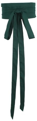 Inzegao Cintura Obi da donna in cotone e lino, allungata, con lacci, ampia cintura per abito, cintura con nodo, verde scuro, Wide 3.94