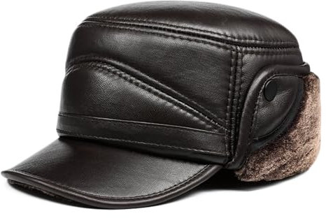 Leder Schirmmütze Trapper Hut Winter Warme Fliegermütze mit Ohrenklappe Baseballmütze Herren Schildmütze