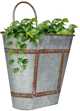Dibor Vintage Style Wall Planter Wall Mounted Trough Flower Pot Hanging Planter Weathered Effect Galvanised Embossed Dolly Tub Wall Planters Easter Gardening Gift
