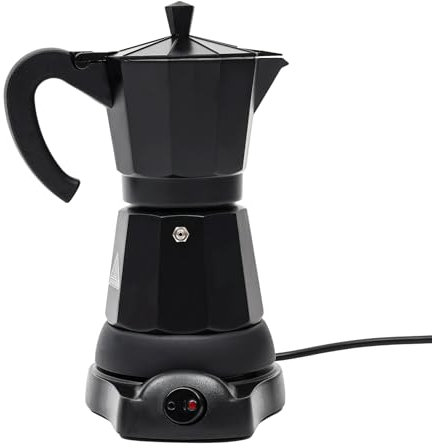 Queeucaer Caffettiera elettrica da 300 ml, 6 tazze, in alluminio, con fondo separato, colore: nero