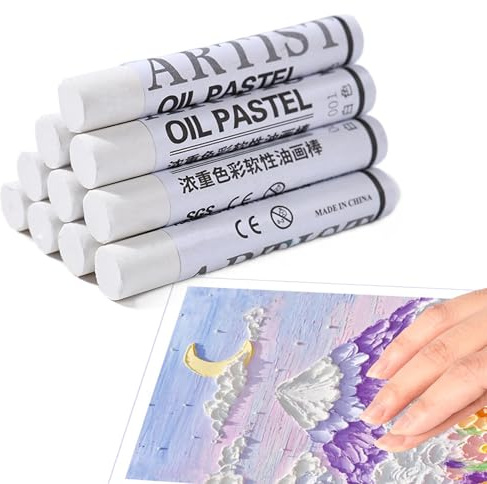Round White Oil Pastels Set 10 Pcs Soft Oil Pastels Crayons for Adult Smooth Painting Chalk Intense Bright Colors Chalk Pastels Artists Beginner Non Toxic Art Supplies for Drawing Blending Graffiti