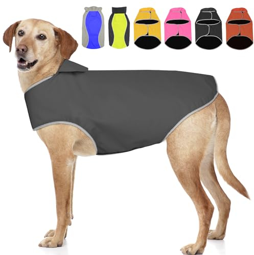 Reflektierender Hunde-Regenmantel: leichte, verstellbare Weste, warmer Hundemantel für große Hunde (Grau, XL)