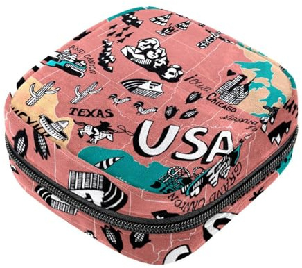 USA-Karte für Mädchen, Tampon-Slipeinlagen, Menstruations-Geldbörse, Stilleinlagen-Halter mit Reißverschluss, hygienischer Serviettenbeutel-Organizer