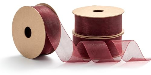 MORSUNBELA Organzaband Schleifenband Geschenkband Breit Dekoband Weinrot | Breites Organzaband als Schleifenband,Geschenkband Dekoband Seidenband Optik für Hochzeit,Geburtstag und Verpackung