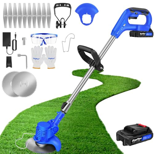 21V Akku Rasentrimmer mit Akku Freischneider Elektrischer Akku Motorsense Rasentrimmer Mit Batterie, Metall Messer, Elektro-Trimmer Garten Rasen Unkraut Trimmer Gartenkantenfräser für Garten, Hof