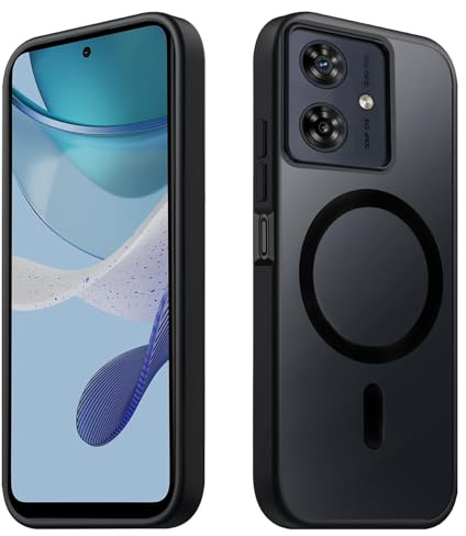Tawarror Funda Magnética para Motorola Moto G54, Carcasa Translúcido Mate Trasera para Moto G54, PC Tapa Anti-Arañazos TPU Bumper Anti-Golpes Antihuellas Fina Protectora Caso, Negro