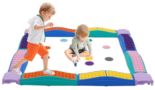 Yosamy Kids Balance Beam with Stepping Stones&Tactile Discs,Montessori Toy | Stepping Stones with Non-slip Textured Surface & Bottom Mats,Montessori Toy,Obstacle Course for Toddler,Indoor/Outdoor