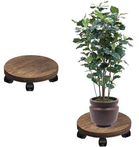 JINGHANGER 2 soportes de madera para plantas en maceta con ruedas, soporte para macetas de madera, soporte para plantas, soporte decorativo para maceta, terraza, hogar, 30 cm