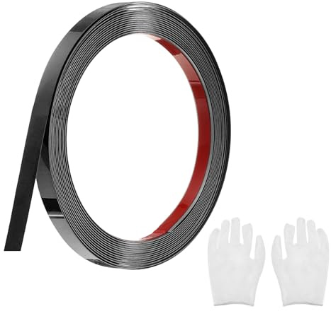 QUARKZMAN Baguette de Moulure Adhésive en Acier Inoxydable, Noir Miroir Autocollant, avec Gant, Décoration Murale pour Miroir de Maison, 0,4 Pouce x 16,4 Pieds