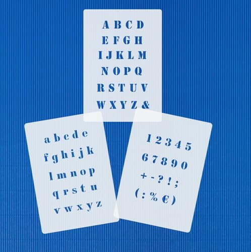 3-teiliges Schrift - Schablonen Sets Nr.05 | extra kleine Schrift und Zahlen-Schablonen | Alphabet groß 1cm hoch, passendes Alphabet klein und Zahlen 1cm ● für Scrapbooking und Grusskarten