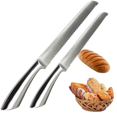 Tumtanm Serrated Bread Knife, Stainless Steel Bread Slicers for Homemade Bread, 10-Inch One-Piece Kitchen Pastry-Slicer, Sharp Knives for Slicing Bread, Bagels and Cake
