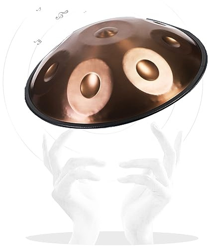 Handpan Trommel 9/10/12 Hinweis D Minor, 432/440Hz Stahlhandtrommeln Harmonische Percussion Mit Ständer, Tasche, 2Gold-9 Notes/440Hz