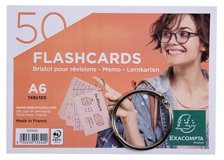 Exacompta 19 Packungen 50 Flashcards Liniert Gelocht A6 in Folie + Ring