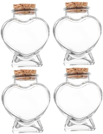 RORPOIR Contenedores de Vidrio de 50 Ml en Forma de Corazón, 4 Botellas para Manualidades, Decoración y Regalos en Celebraciones y Fiestas