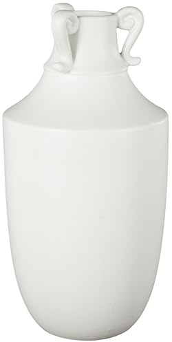 Deco 79 Ceramic Vase Sleek Amphora with Scroll Handles, 8 x 8 x 16, White