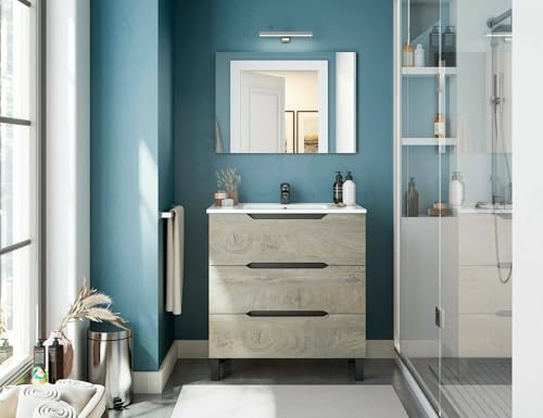 Dmora - Mobile sottolavabo Ona, Mobiletto da bagno, Contenitore porta lavabo, Armadio per lavandino, 80x45 h86 cm, Antracite e Rovere