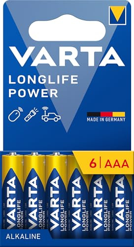 VARTA Batterien AAA, 6 Stück, Longlife Power, Alkaline Micro-Batterie | LR03 mit 1,5 V, Made in Germany, bis 10 Jahre lagerfähig, für Spielekonsole, Zahnbürste, Maus, Controller oder Taschenlampe
