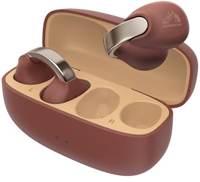 JVC Nearphones HA-NP1T-T, Cuffie in stile Earcuff con archetto lucido, vestibilità comoda, connessione multipoint, Bluetooth 5.3, autonomia di 24 ore, compatibili con app - Granata