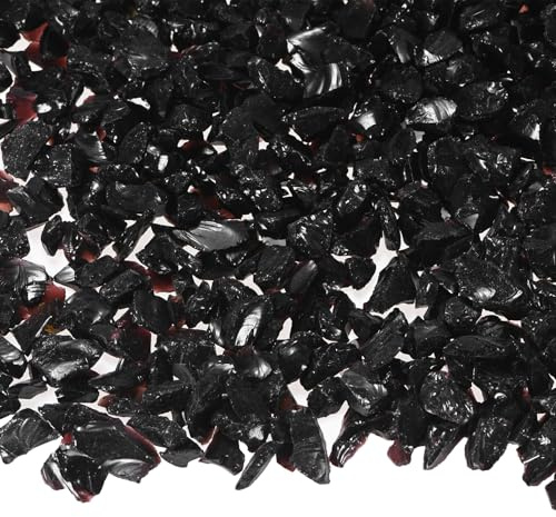 M METERXITY High Luster Fire Glass Gravel Stone, Glass Gems, Crushed Glass, Broken Glass Pieces for Crafts/Vases/Aquarium/Garden Decorations 3-6mm, 900g/1.98-Pound [Black]