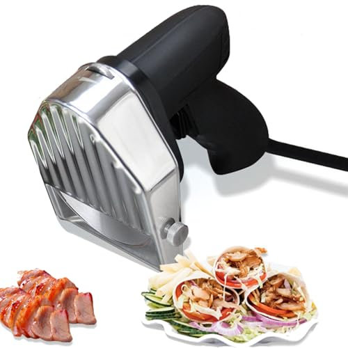 Couteau Gyroscopique Électrique sans Fil, Coupe-Kebab Portable 80 W Shawarma, Machine À Couper Le Kebab avec 2 Piles, Épaisseur Réglable de 0 À 8 Mm, pour Kebab Turc, Agneau, Dinde
